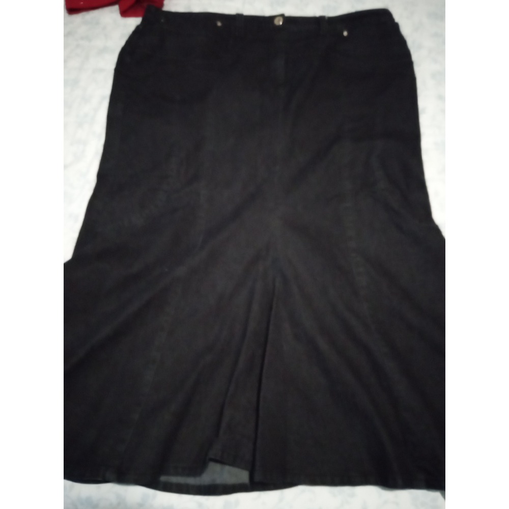 Ashley Stewart Black Denim Maxi Skirt Sz 24 Long Flared Mermaid Hem Cotton Blend